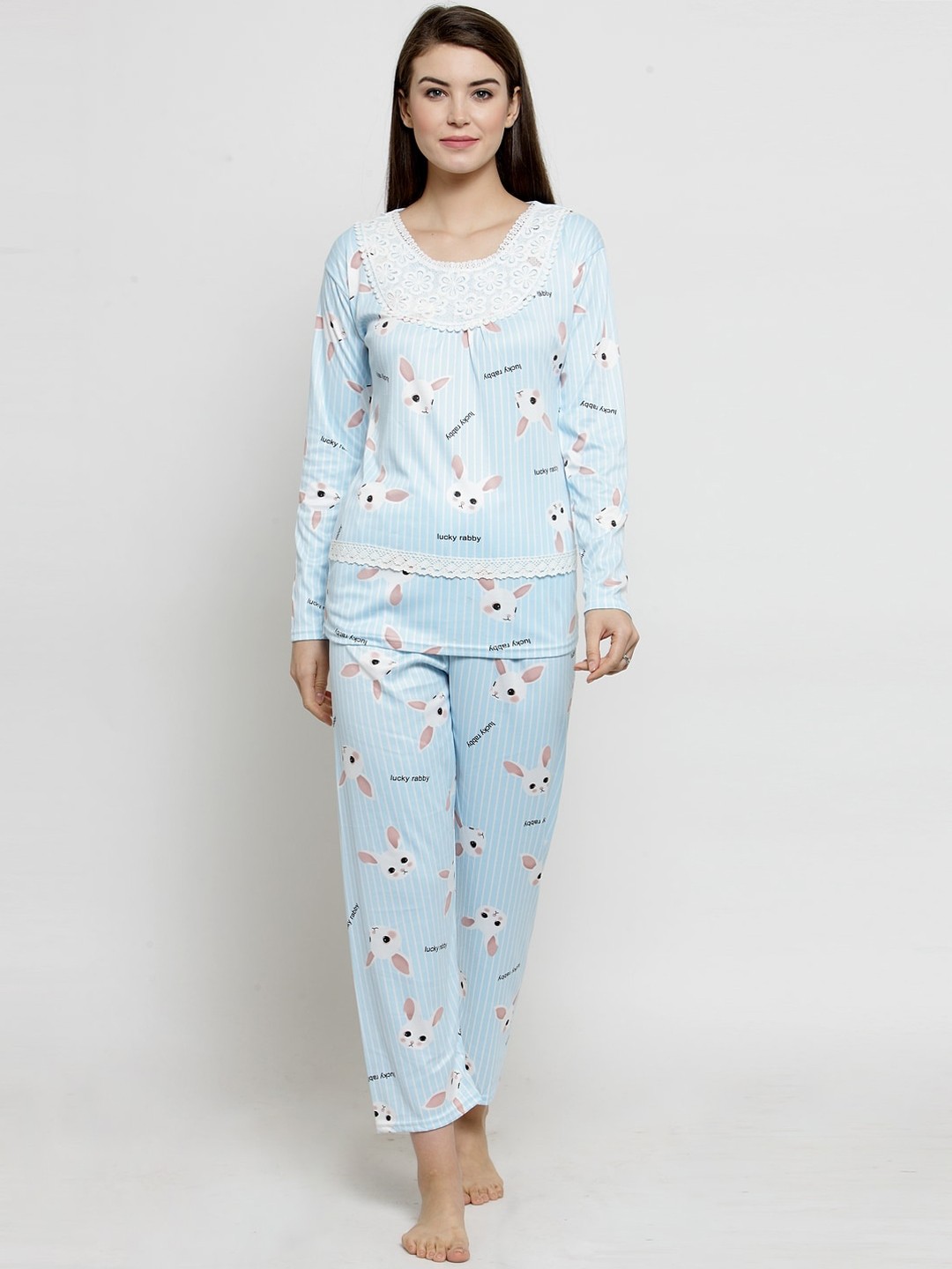 

Claura Women Blue & White Printed Night Suit