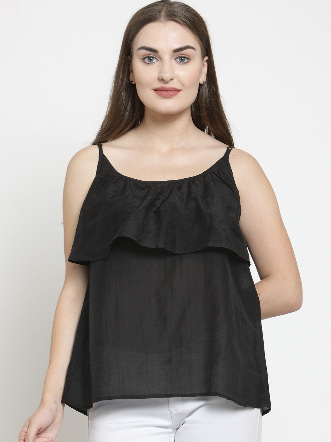 

Purple State Women Black Solid Tiered Top