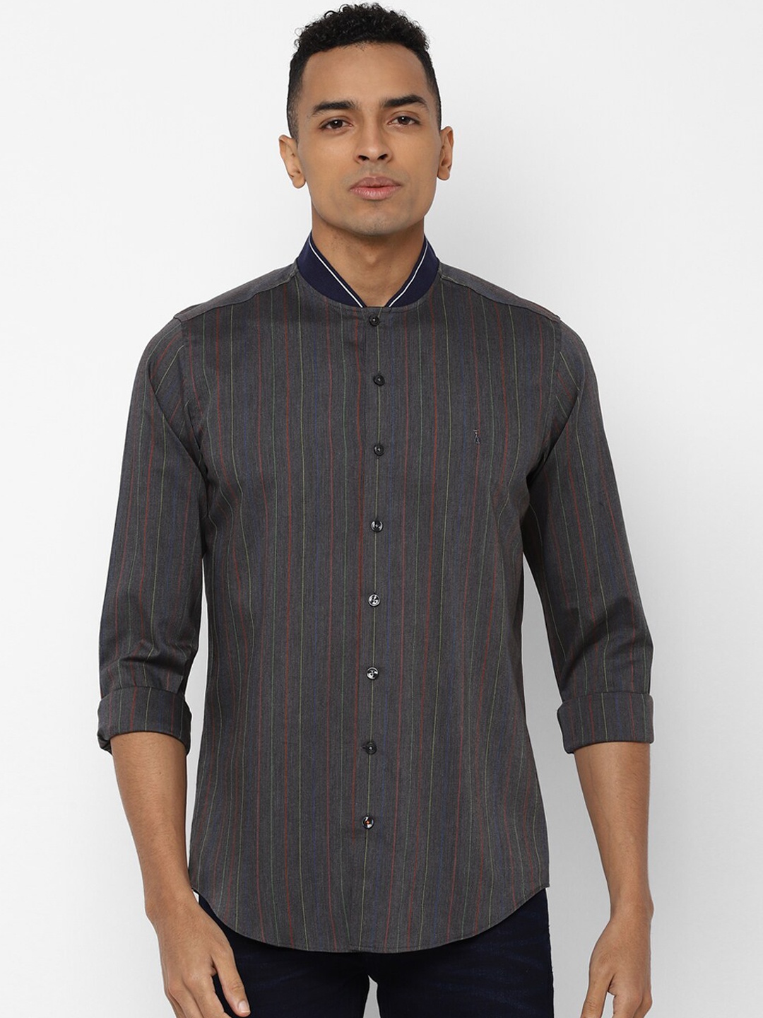 

SIMON CARTER LONDON Men Grey Slim Fit Striped Casual Shirt