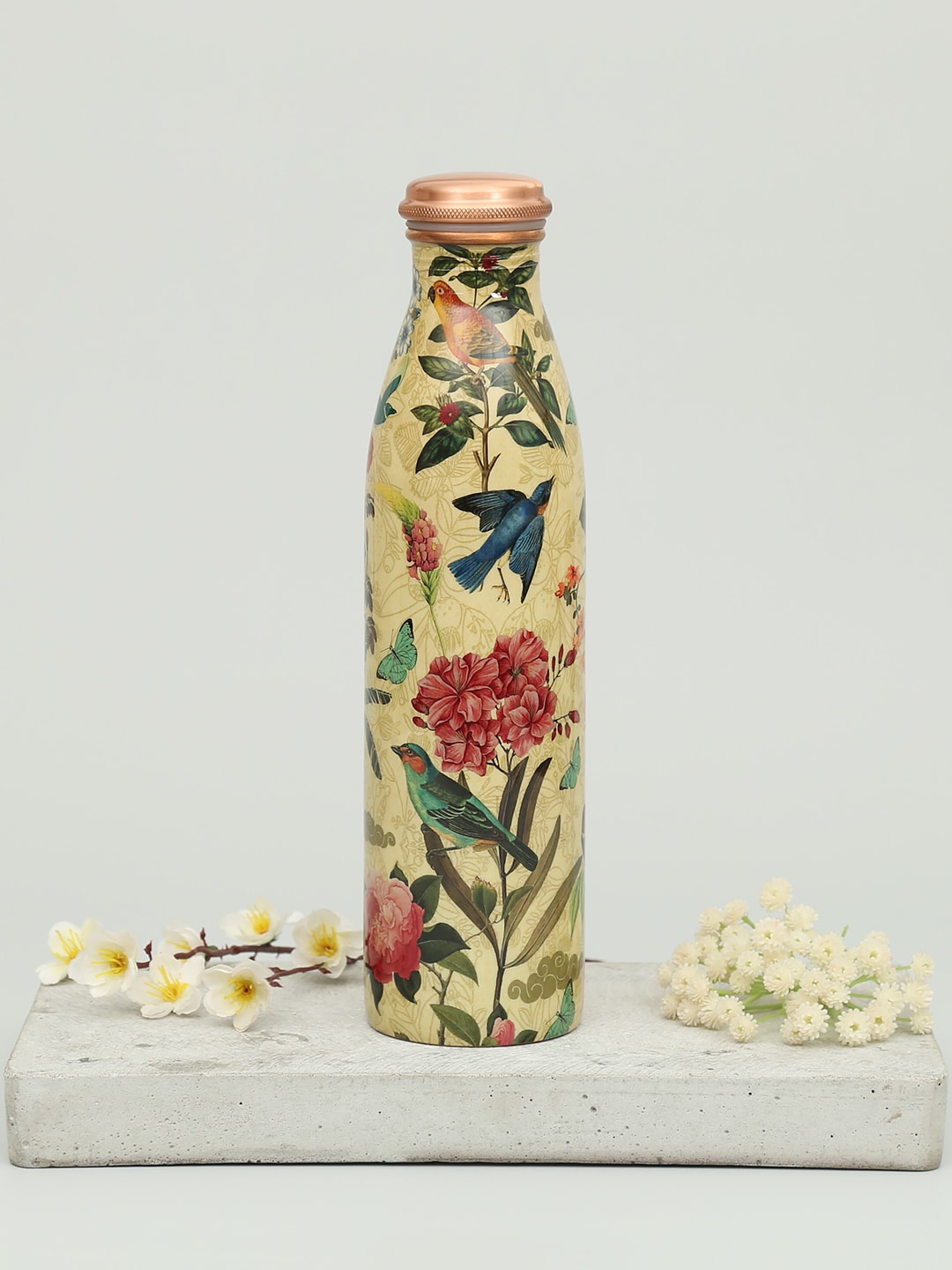 

India Circus by Krsnaa Mehta Green & Beige Bird Land Printed Copper Bottle