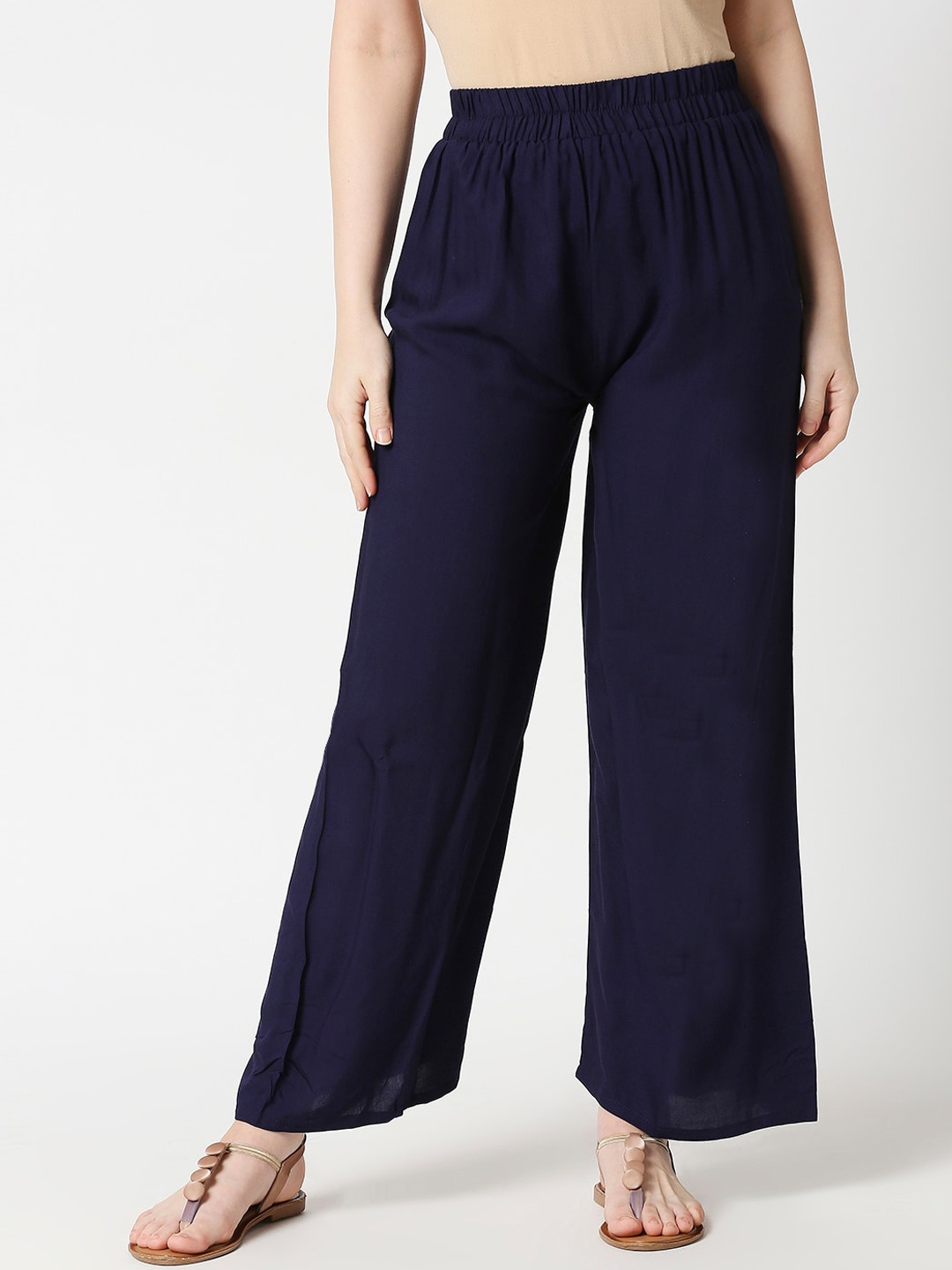

ZRI Women Navy Blue Solid Wide Leg Palazzos