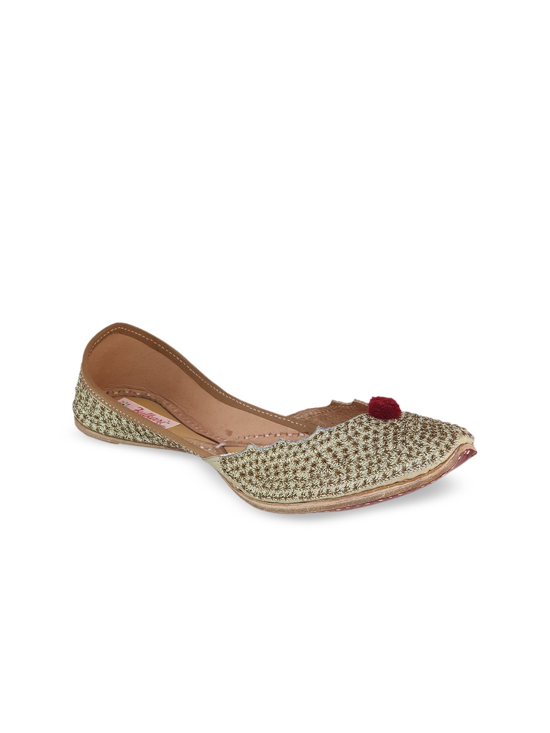 

Fulkari Women Green Woven Design Leather Mojaris