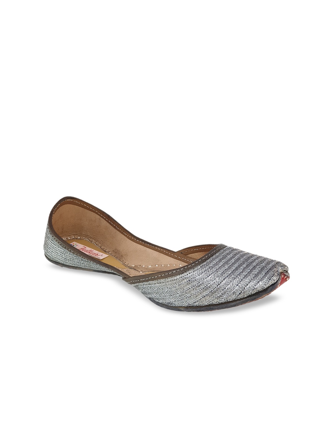

Fulkari Women Grey Embellished Leather Mojaris