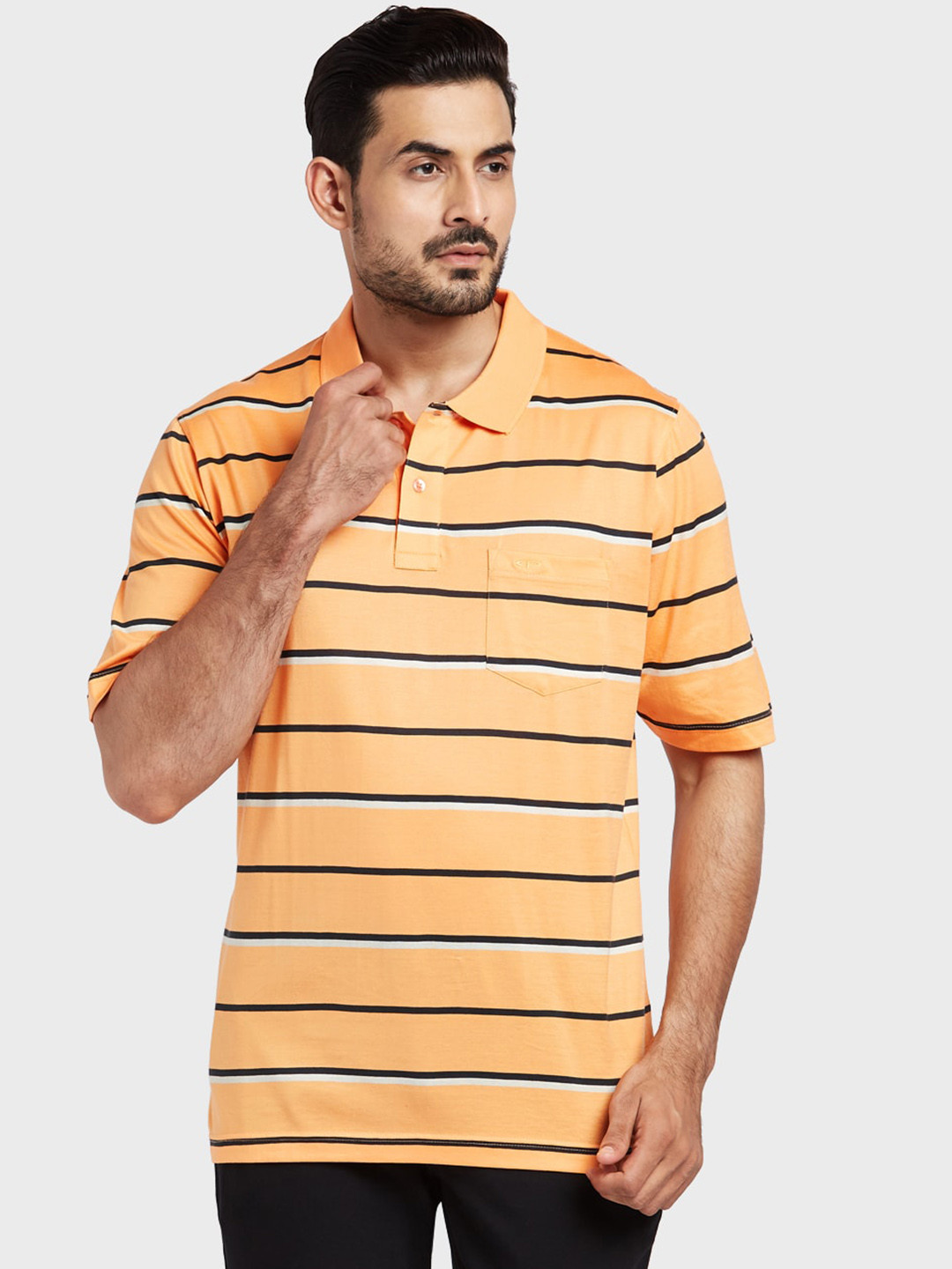 

ColorPlus Men Yellow Striped Polo Collar T-shirt
