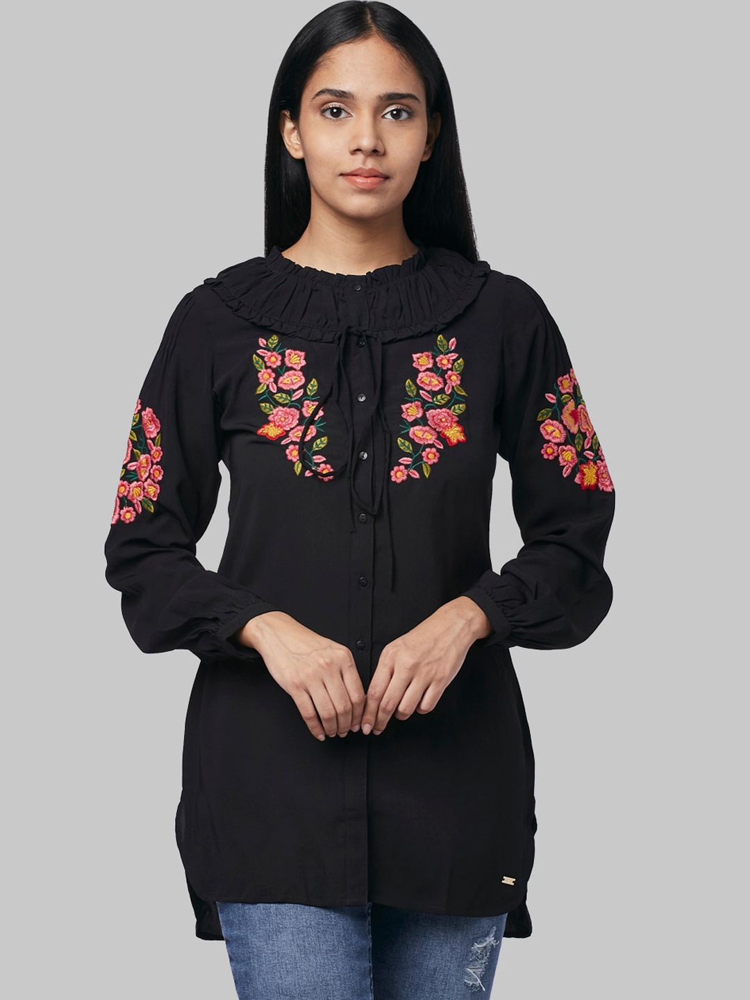 

Park Avenue Woman Black Embroidered Shirt Style Top