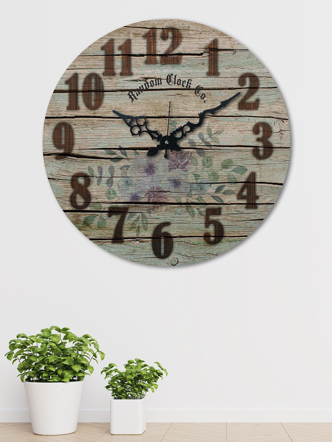 

RANDOM Brown & Green Printed 38.1 cm New Modern Rustic Wooden Analogue Wall Clock
