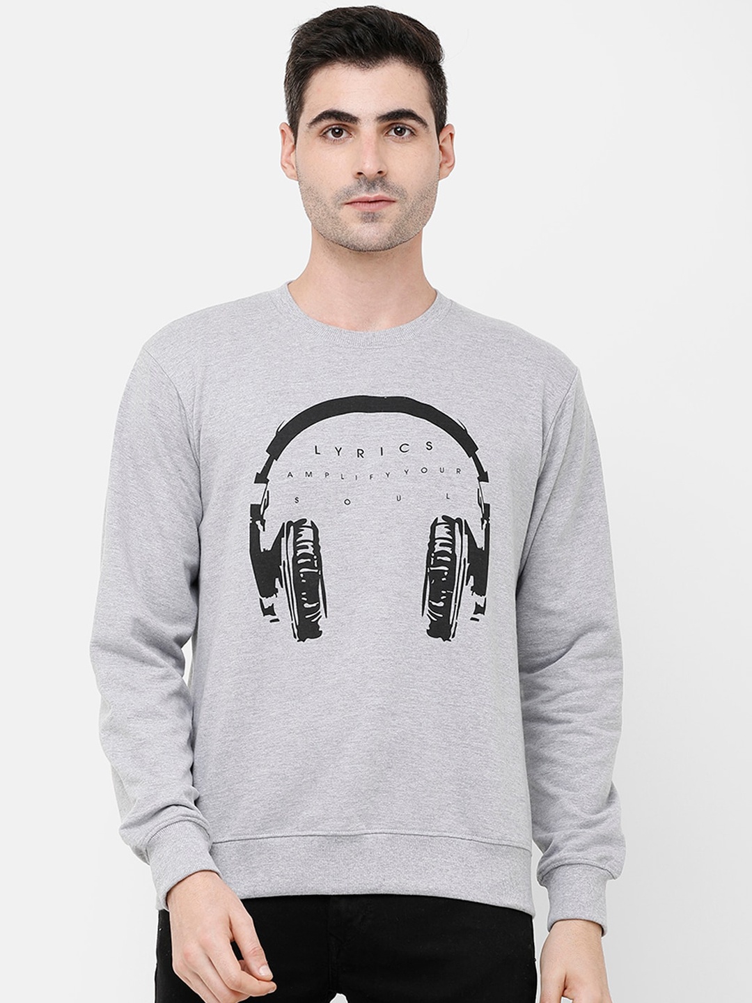 MADSTO Men Grey Printed Sweatshirt