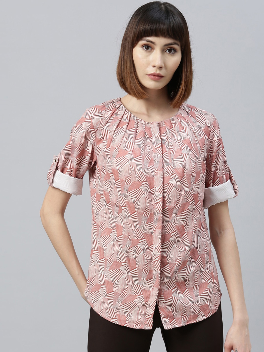 

Park Avenue Woman Brown Printed Shirt Style Top
