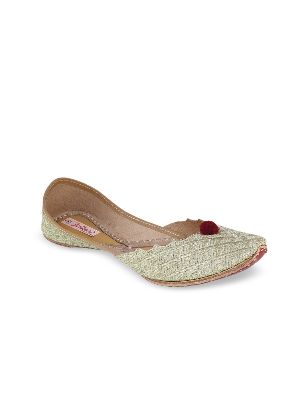 

Fulkari Women Gold-Toned Woven Design Leather Mojaris