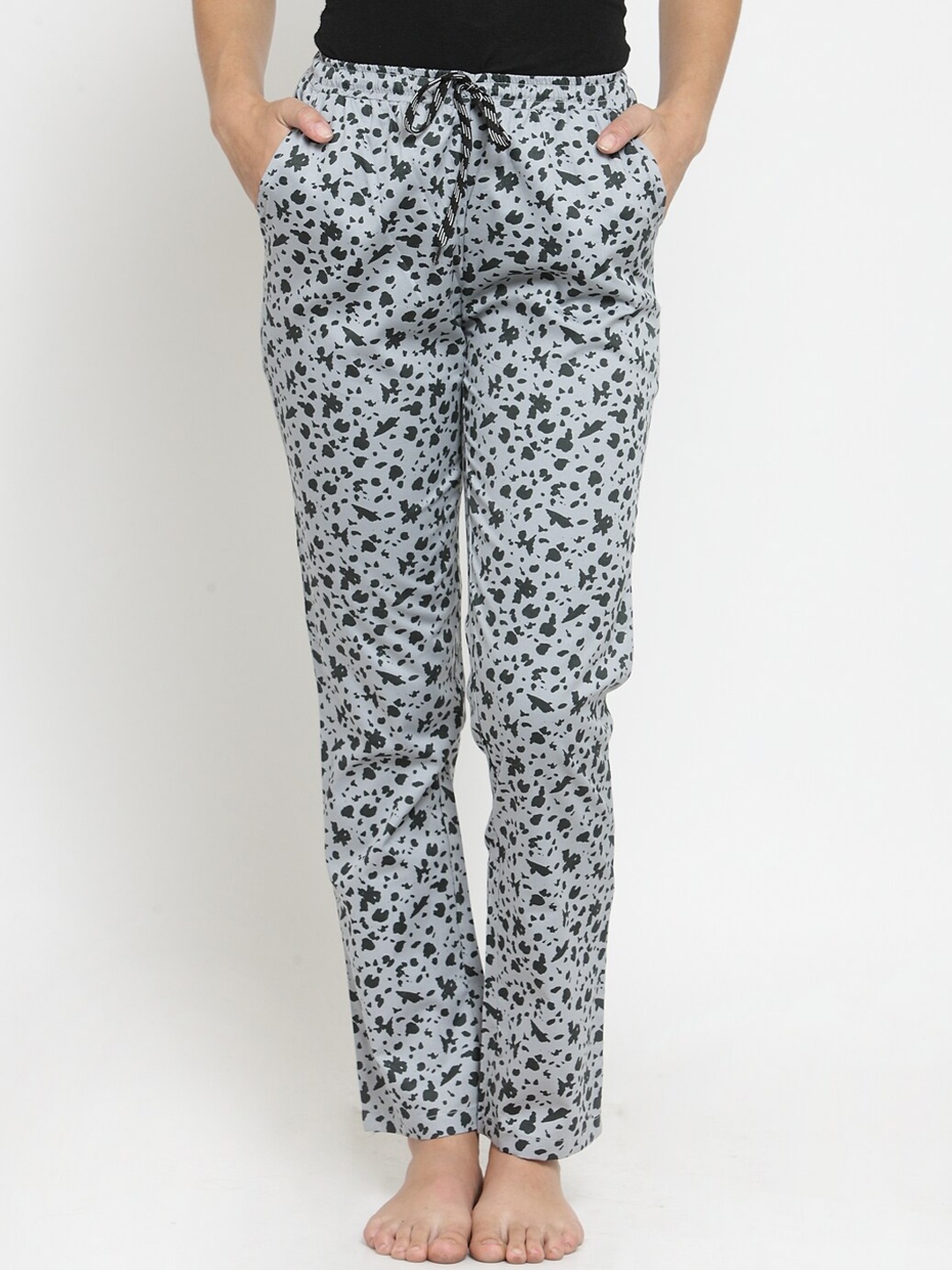 

Claura Women Grey & Black Printed Lounge Pants