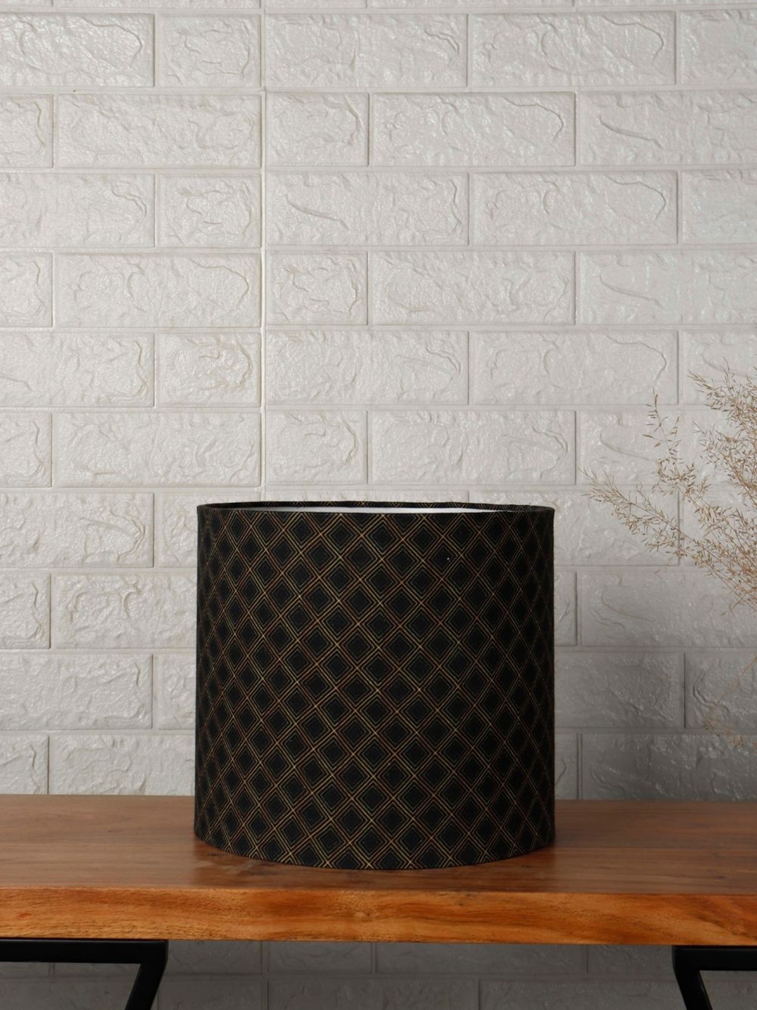 Grated Ginger Black & Brown Diamond Print Contemporary Drum Lampshade