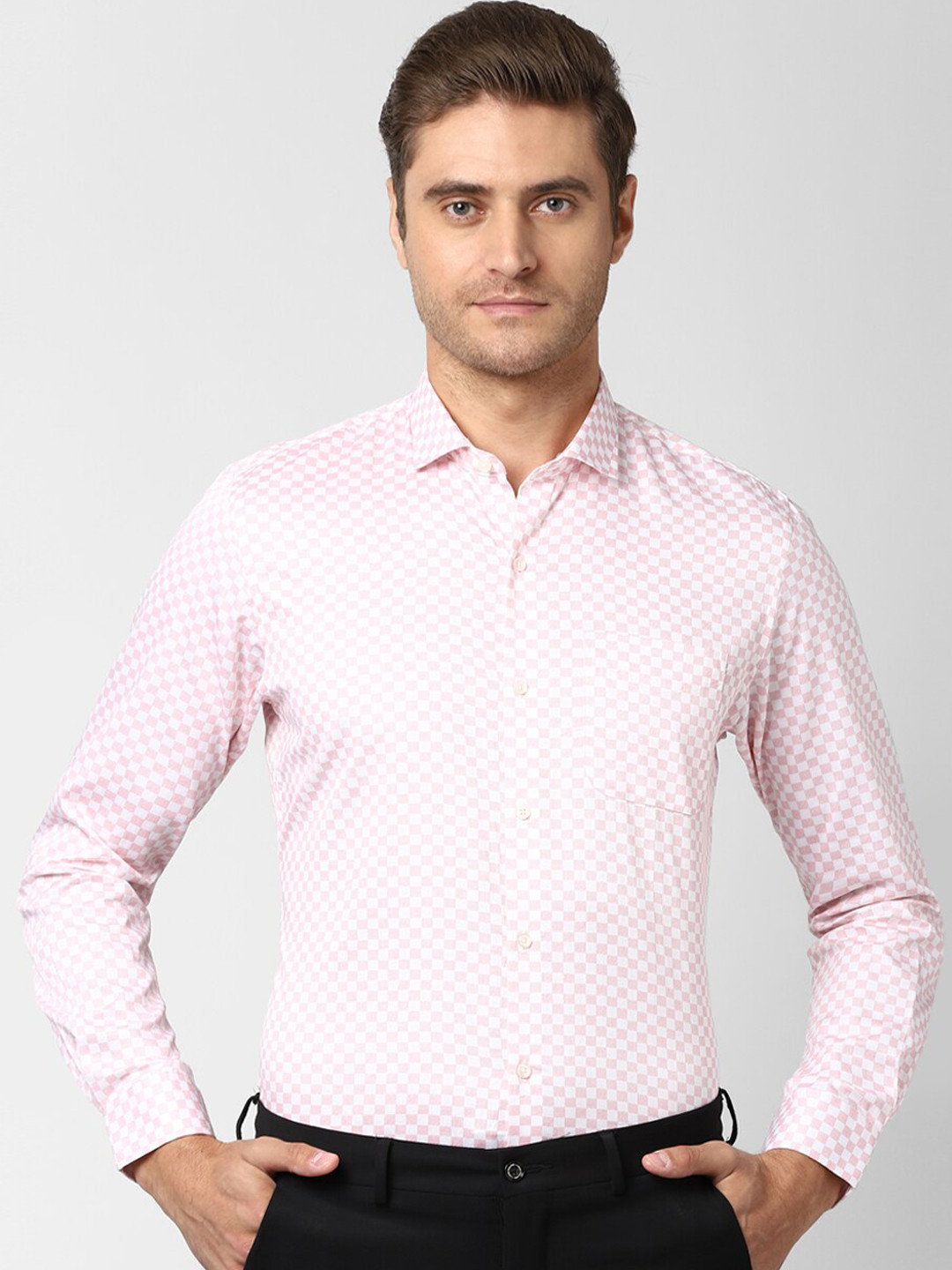 

Peter England Men Pink Slim Fit Printed Cotton Formal Shirt