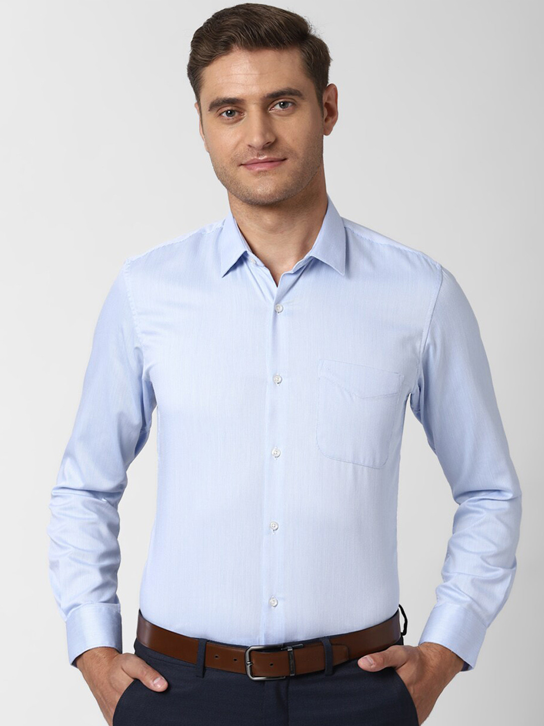 

Peter England Men Blue Slim Fit Self Design Formal Shirt