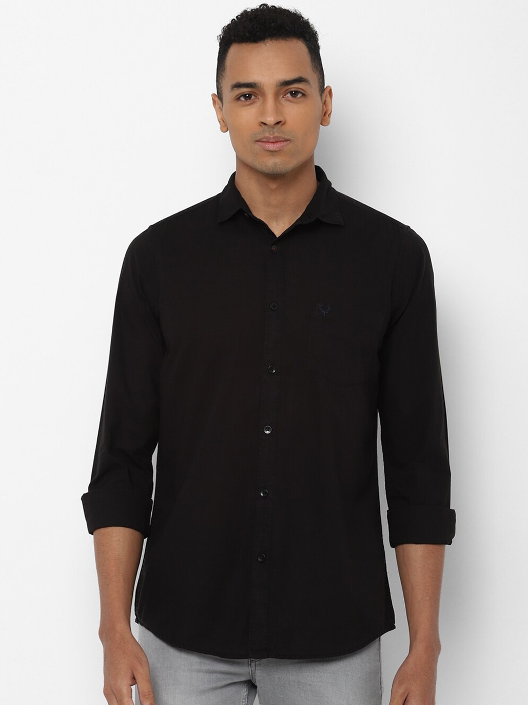 

Allen Solly Men Black Slim Fit Solid Pure Cotton Casual Shirt