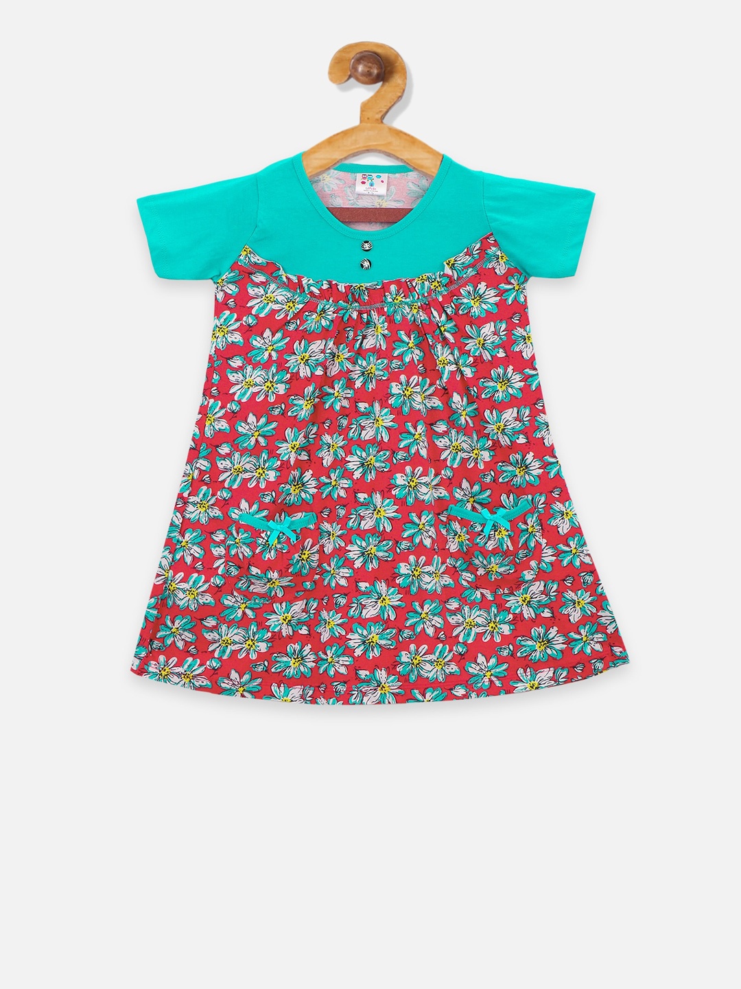 

LilPicks Red & Blue Floral Cotton A-Line Dress