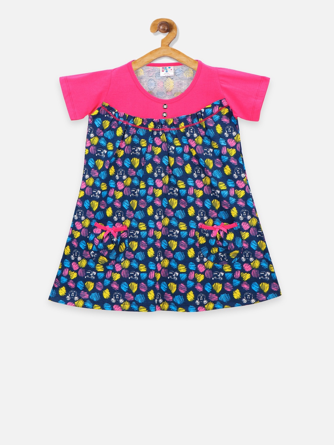 

LilPicks Pink & Navy Blue Floral A-Line Mini Dress