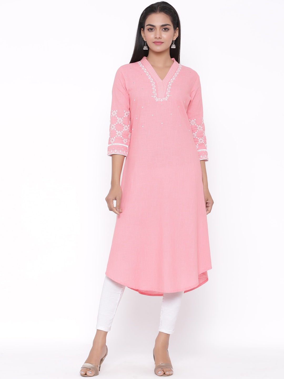 

fabGLOBAL Women Pink Embroidered A-Line Kurta