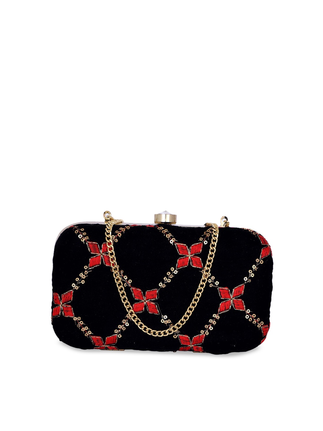 

REZZY Women Black & Red Embellished Box Clutch