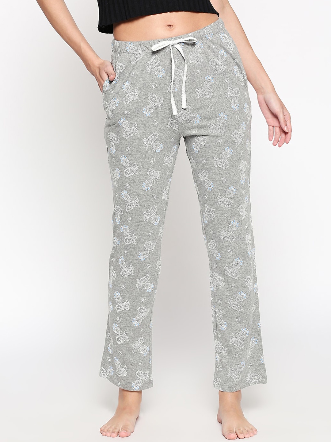 

Dreamz by Pantaloons Women Grey Floral Printed Lounge Pants