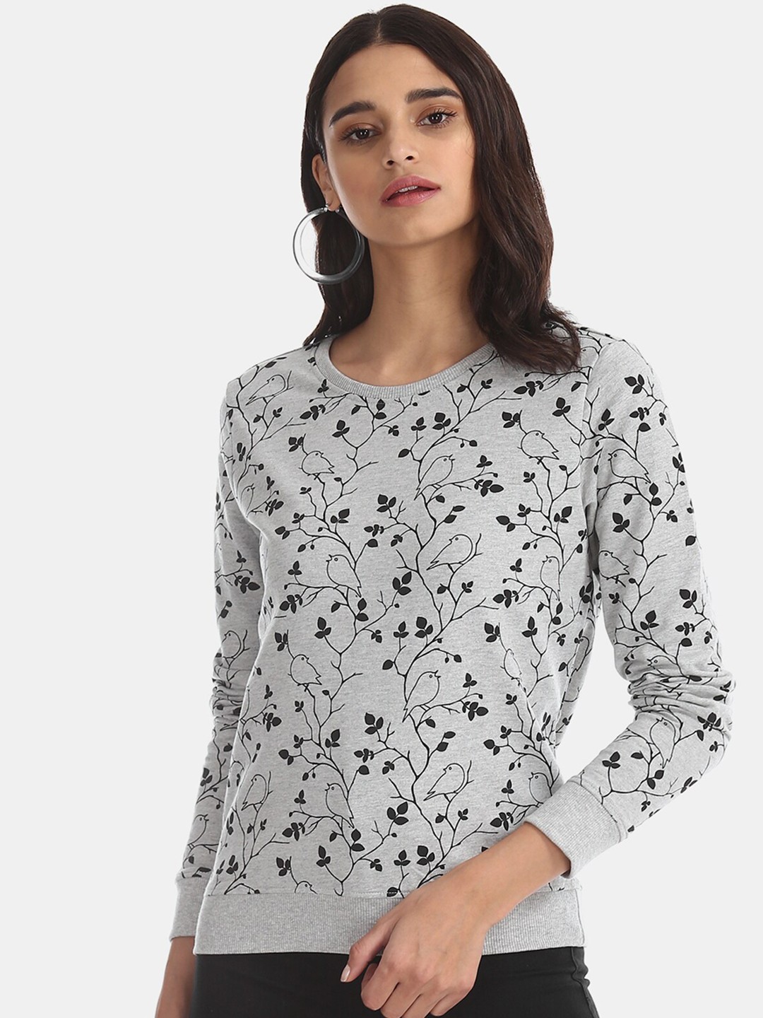 

Flying Machine Women Grey Printed Sweatshirt