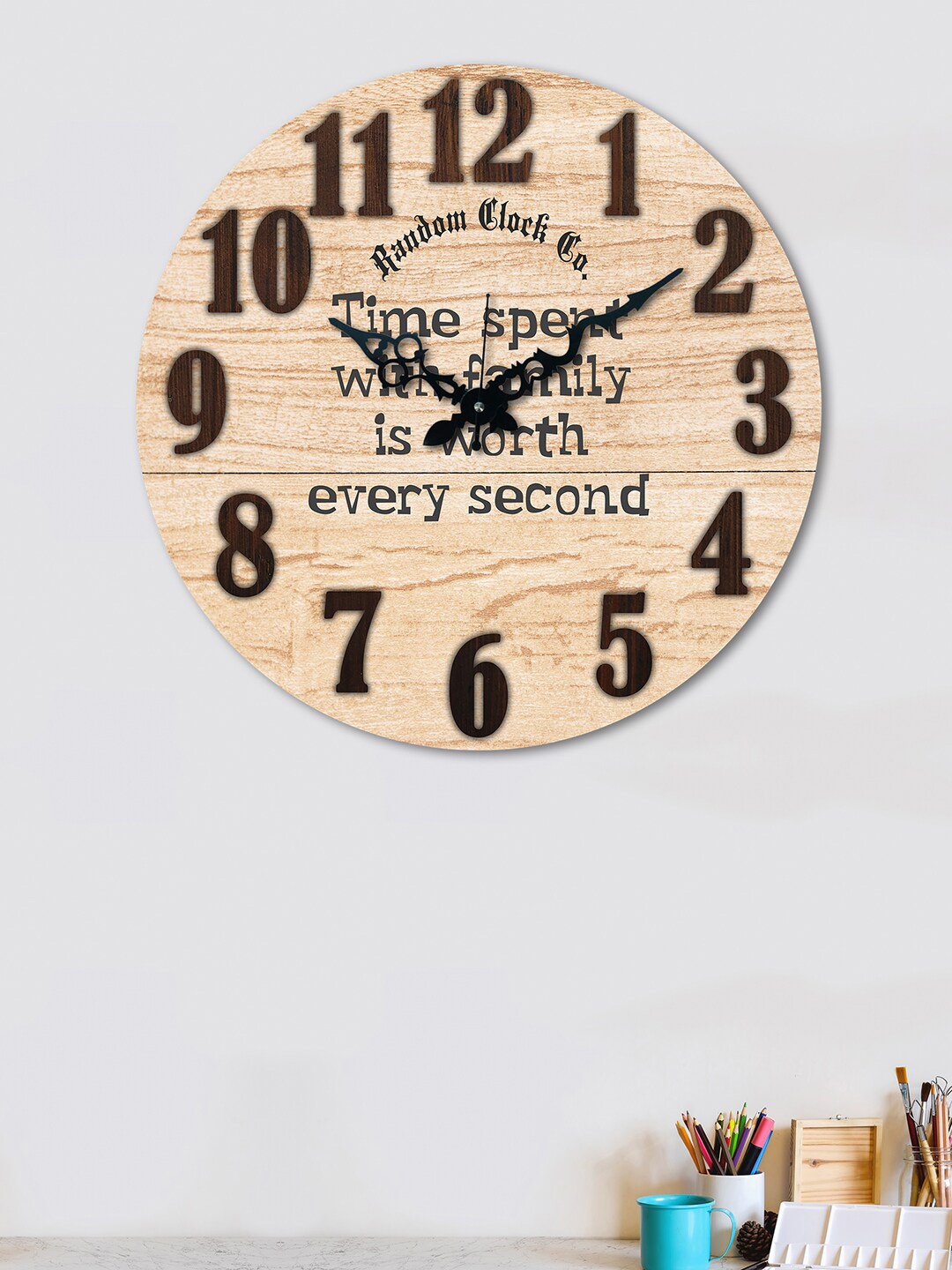 

RANDOM Cream-Coloured & Brown Rustic Time Spend Wooden Analogue Wall Clock