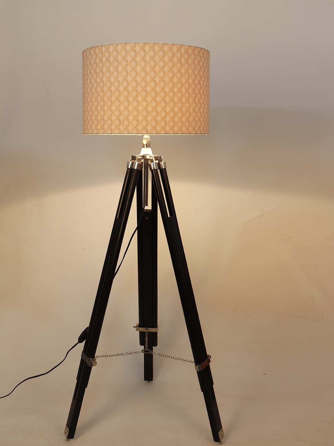 Grated Ginger Beige & White Printed Cylindrical Shaped Lampshade