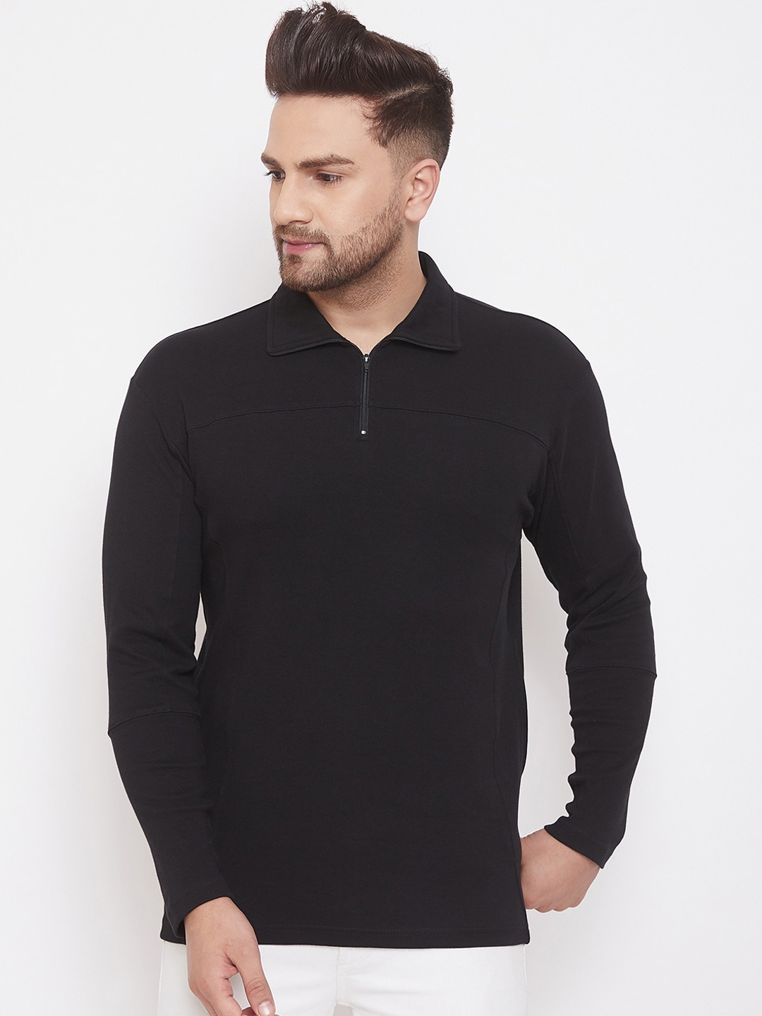 

Hypernation Men Black Solid Polo Collar T-shirt