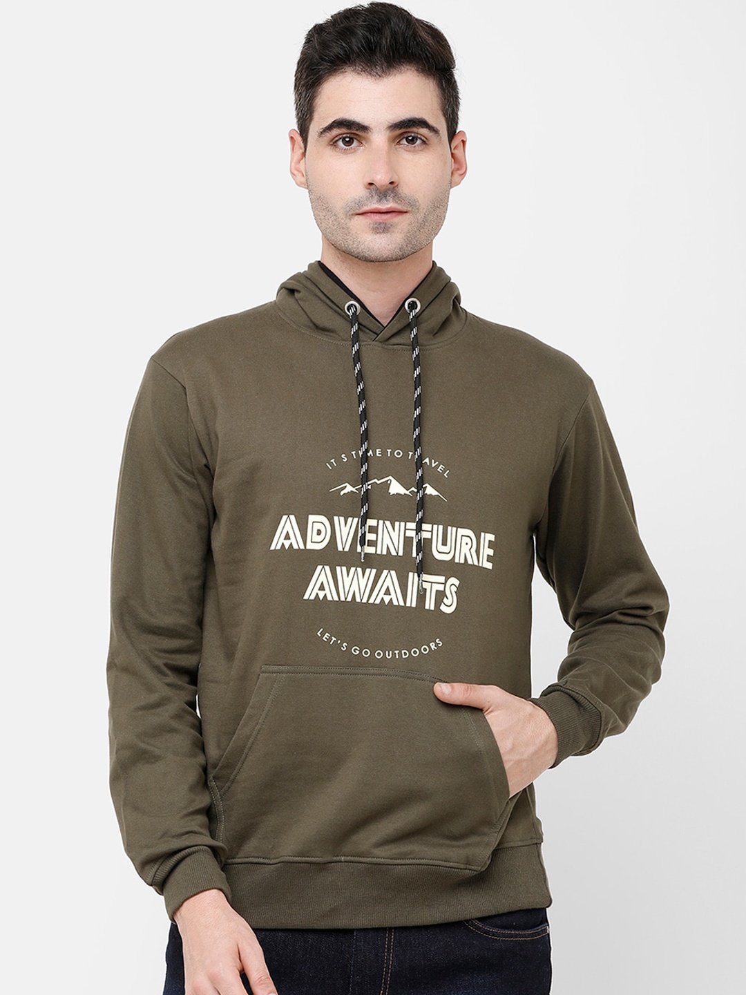 

MADSTO Men Olive Green Printed Sweatshirt