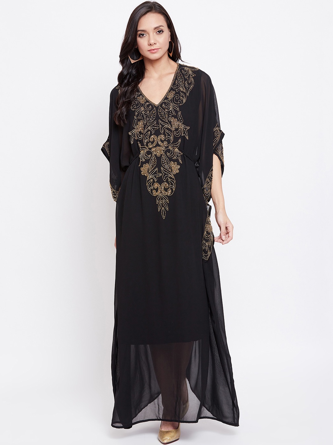 

LE BOURGEOIS Women Black Embellished Maxi Dress