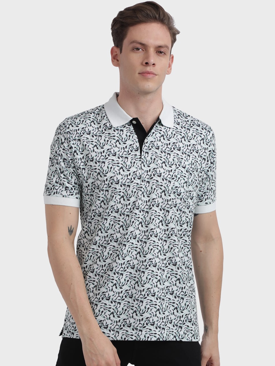 

ColorPlus Men White Printed Polo Collar T-shirt