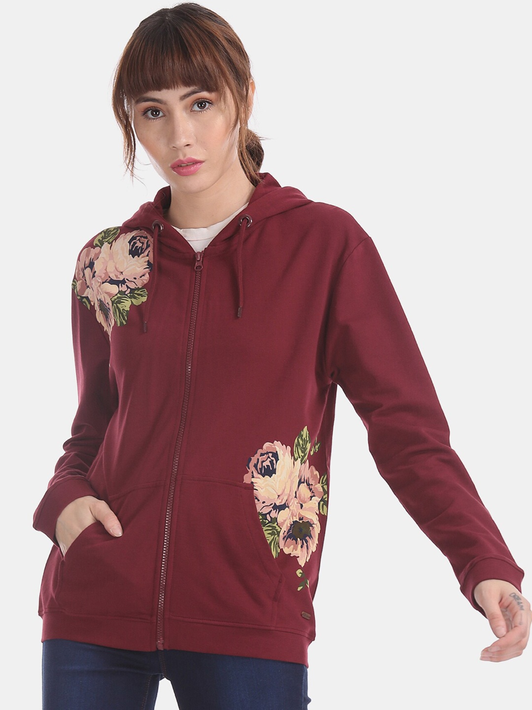 

Flying Machine Women Maroon Solid Sweatshirt