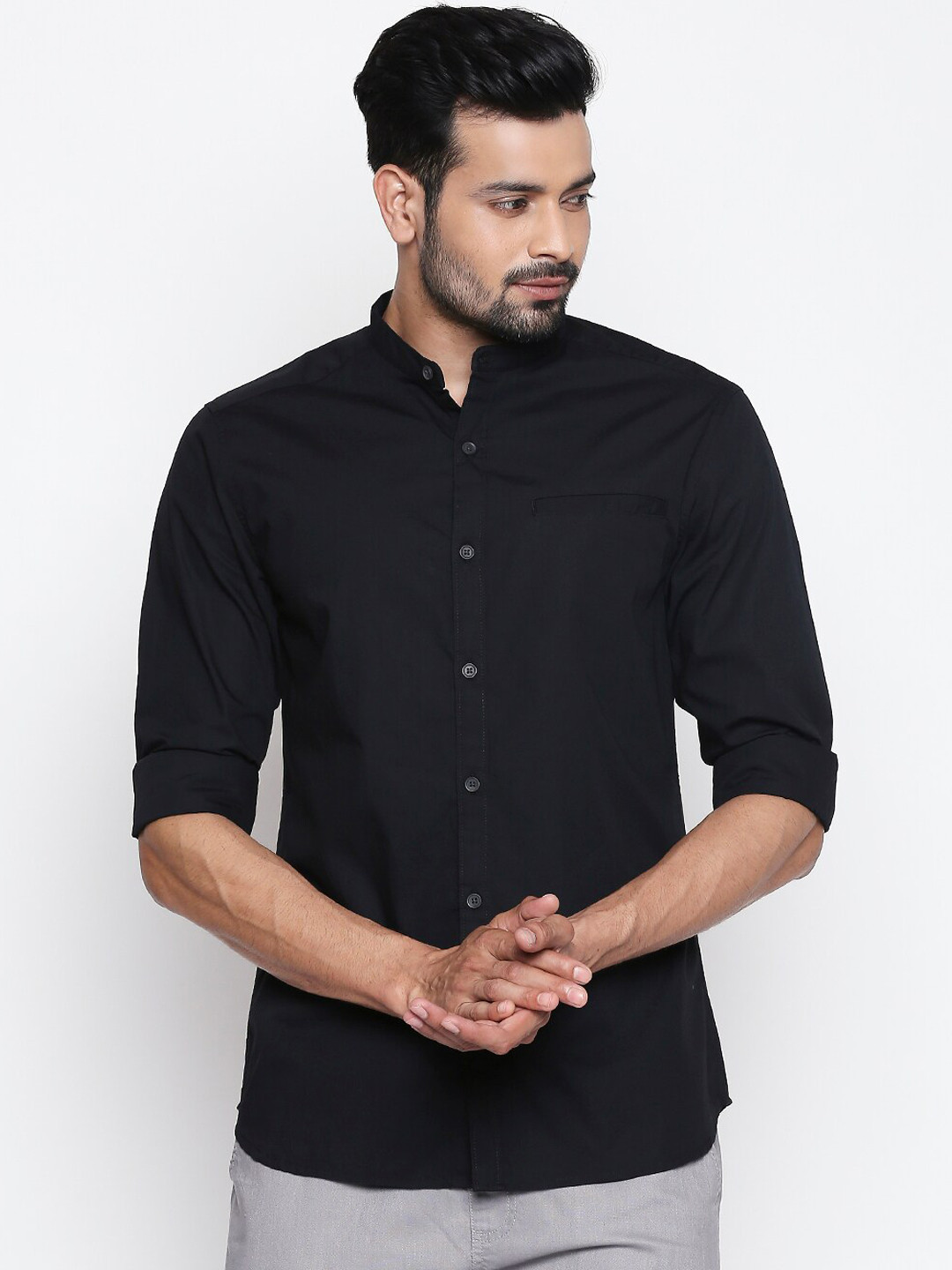 

BYFORD by Pantaloons Men Black Slim Fit Solid Casual Shirt