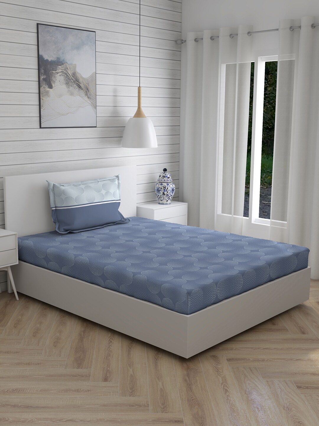 

Layers Blue & White Printed 104 TC Single Bedsheet With 1 Pillow Cover