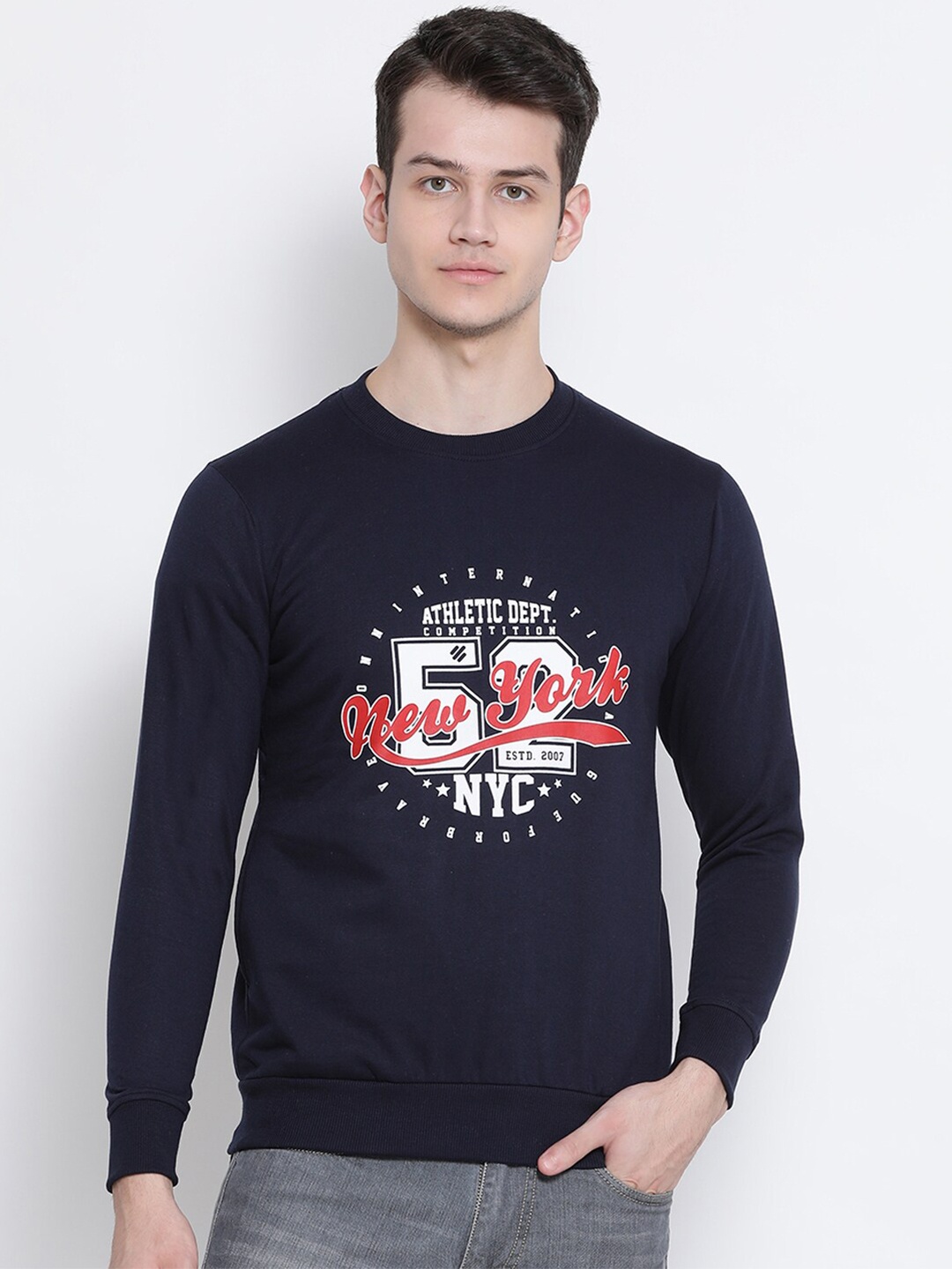 ONN Men Navy Blue Printed Sweatshirt