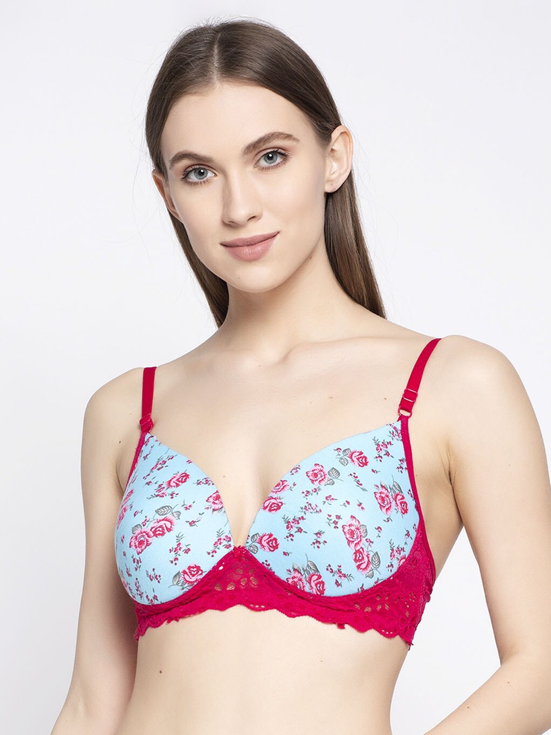 

PrettyCat Blue & Pink Floral Print Lightly Padded T-shirt Bra PC-BR-6027