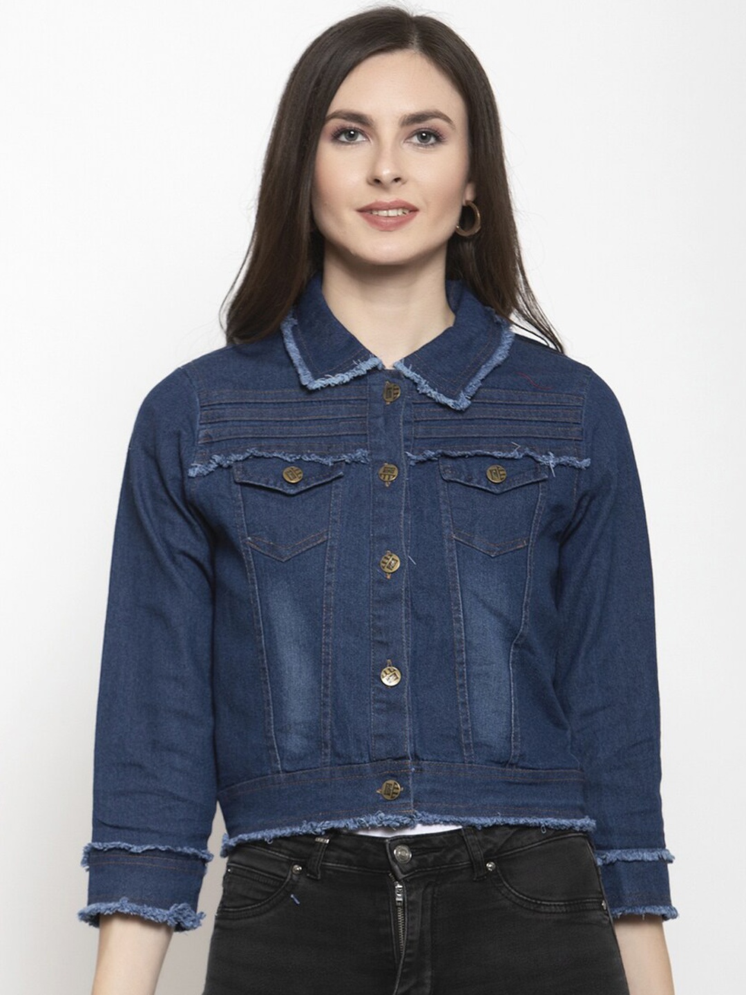 

Purple State Women Blue Colourblocked Denim Jacket