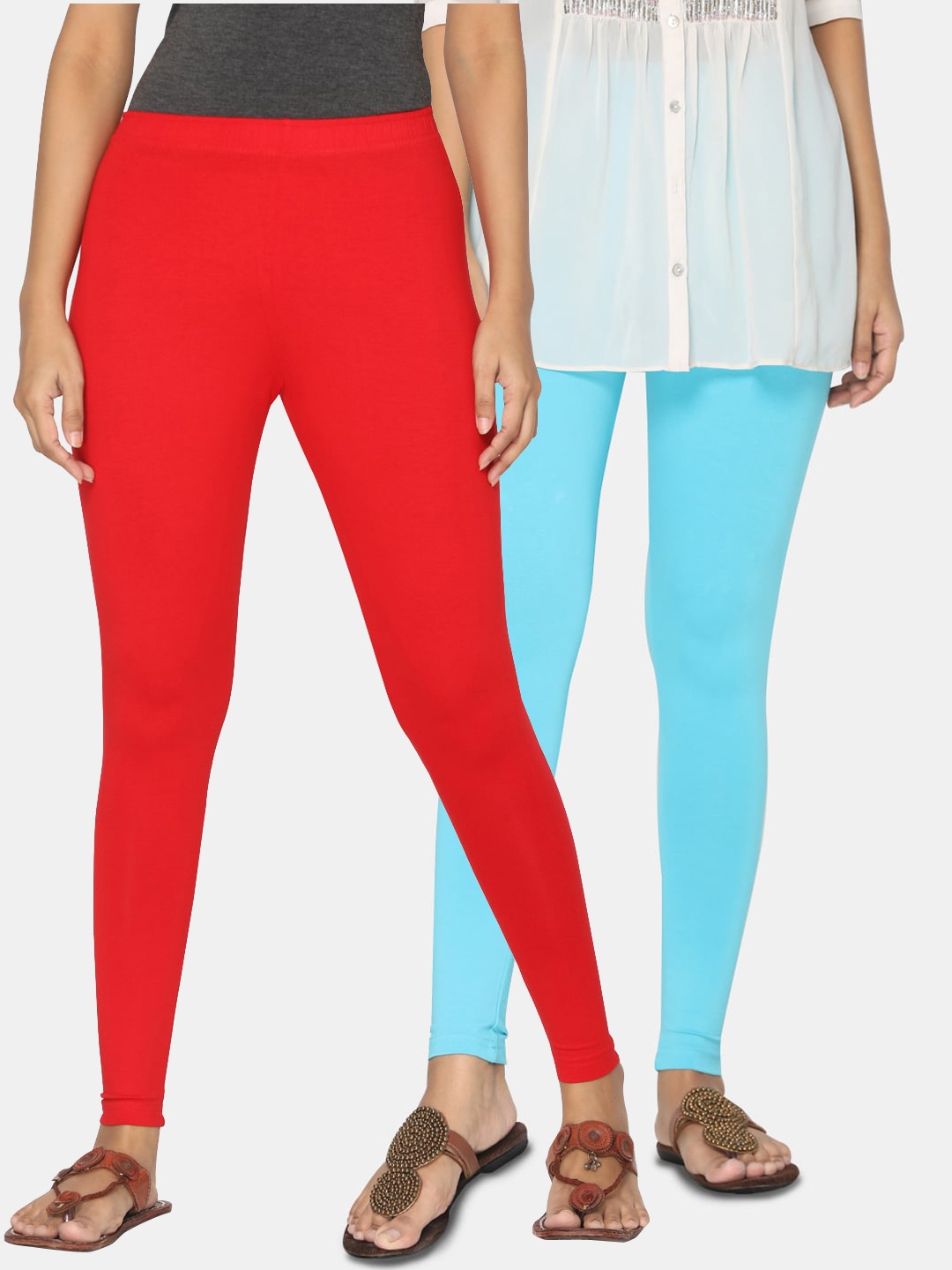 

TSG Bliss Women Pack Of 2 Solid Ankle-Length Leggings, Red