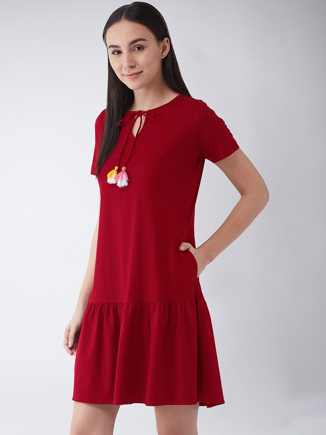 

Miss Chase Women Maroon Solid Joy To The World Gathered Night Dress