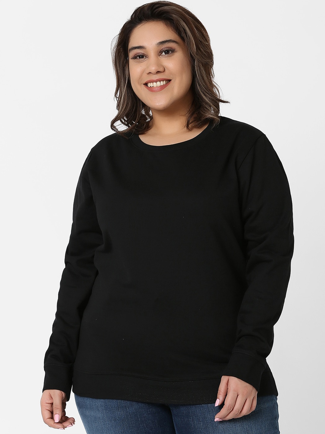 MARCA Bold Women Black Solid Cotton Sweatshirt