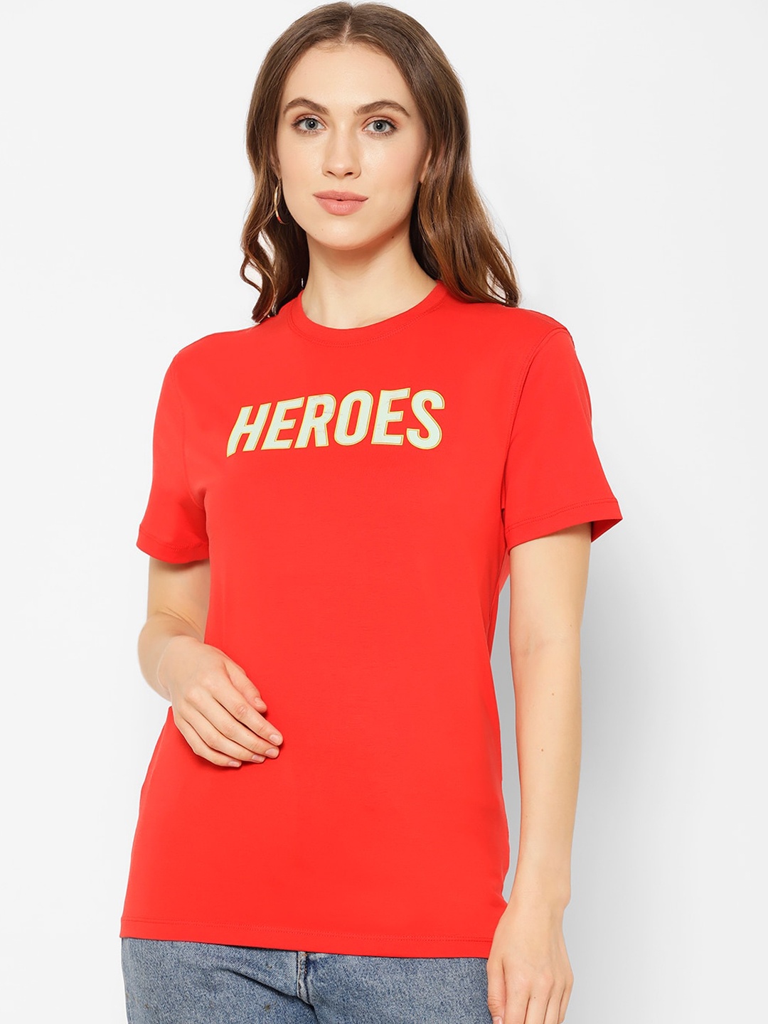 

COASTLAND Women Red Printed Round Neck T-shirt