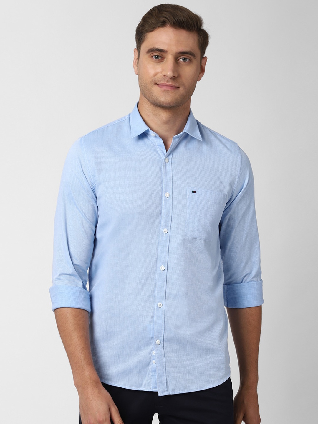 

Peter England Casuals Men Blue Slim Fit Self Design Casual Shirt