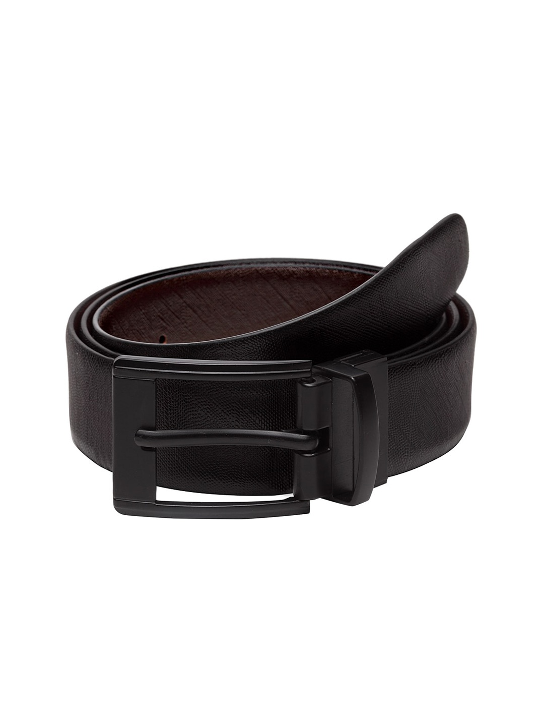 

WELBAWT Men Black & Brown Textured Leather Reversible Belt
