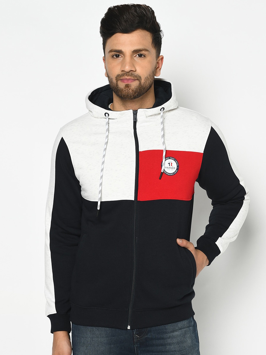 

Octave Men White & Black Colourblocked Hooded Sweatshirt