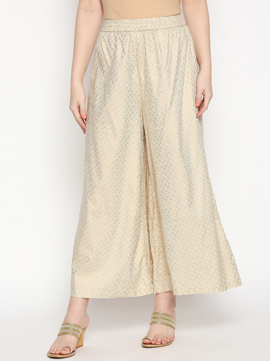 

RANGMANCH BY PANTALOONS Women Off-White Printed Flared Palazzo