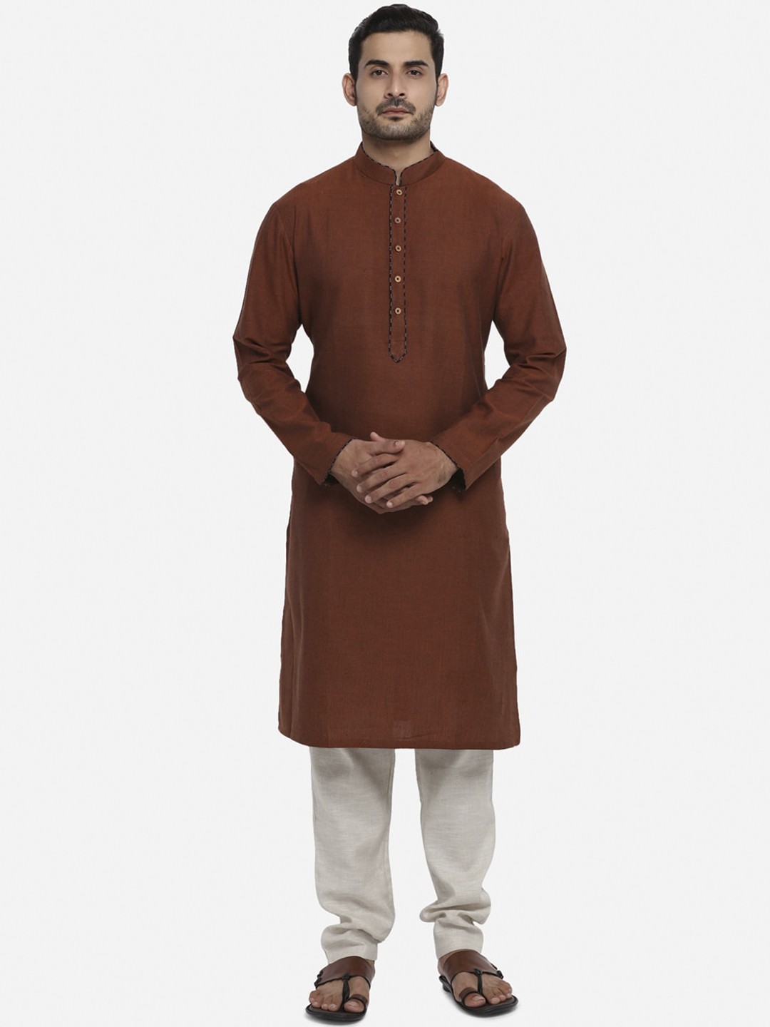 

azania Men Brown Solid Straight Kurta