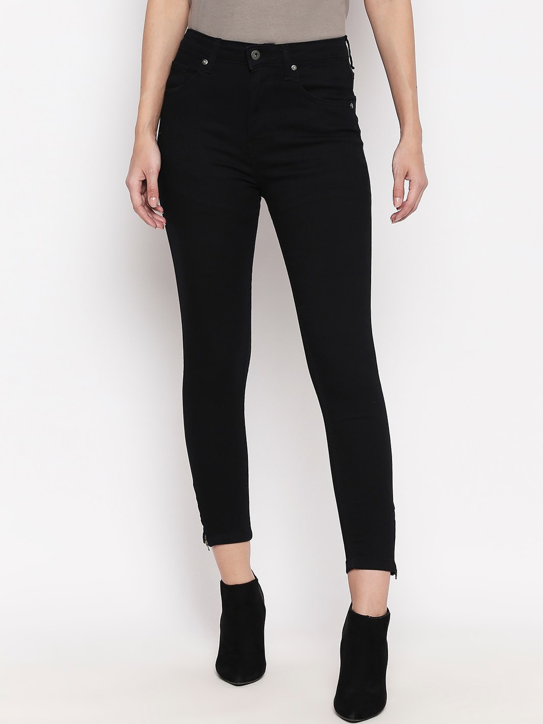 

People Women Black Skinny Fit Mid-Rise Clean Look Jeans
