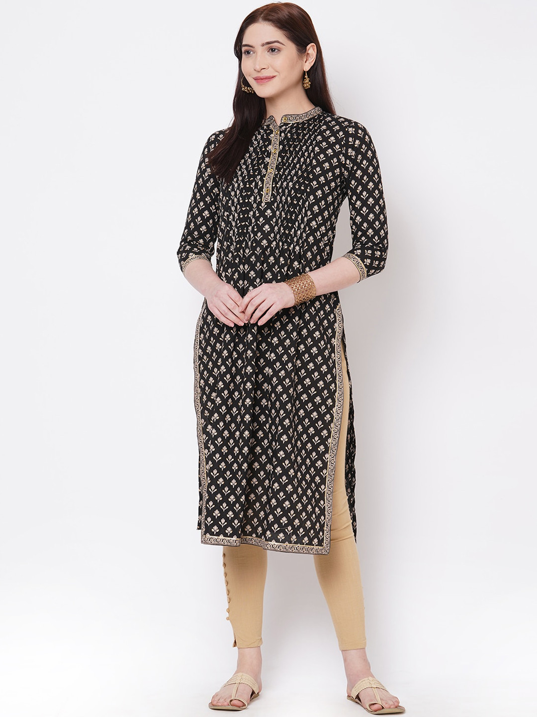 

FASHOR Women Black Printed Straight Kurta