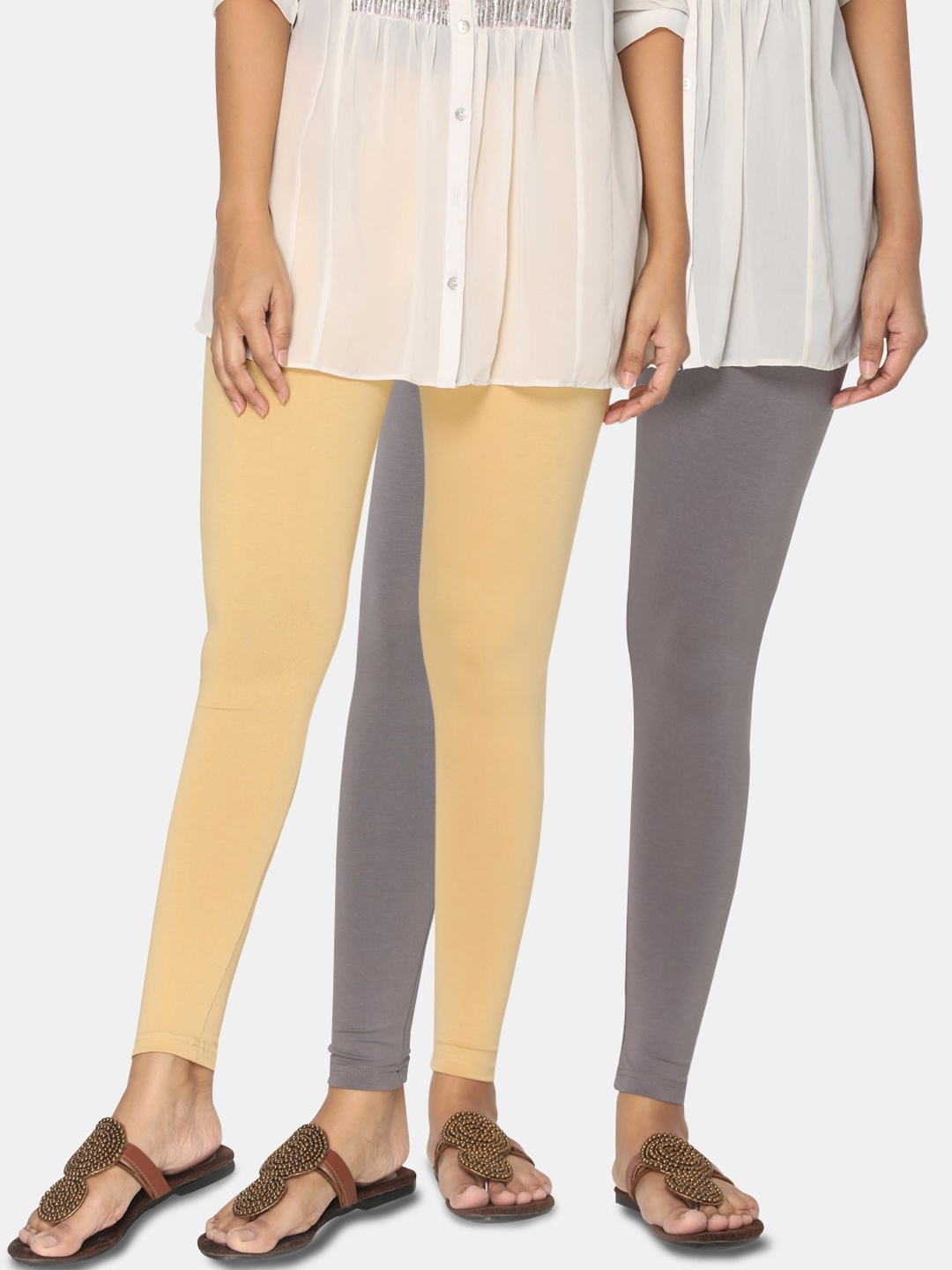 

TSG Bliss Women Pack Of 2 Solid Ankle-Length Leggings, Beige