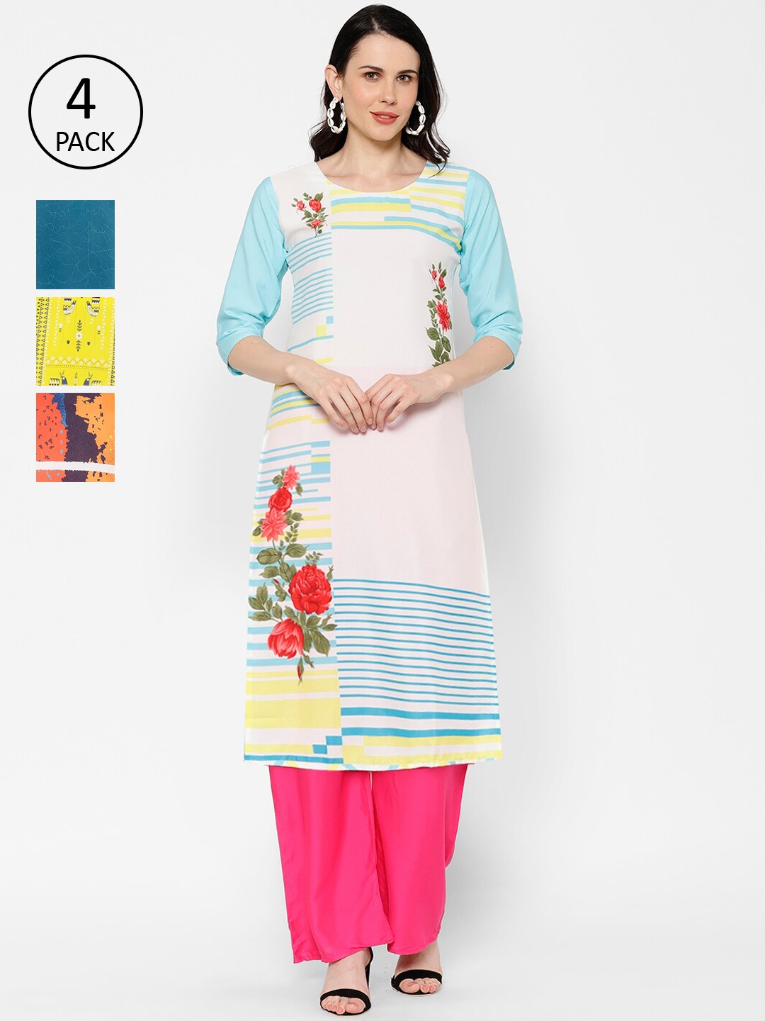 

7Threads Women Multicoloured Set of 4 Printed Straight Kurta, Multi