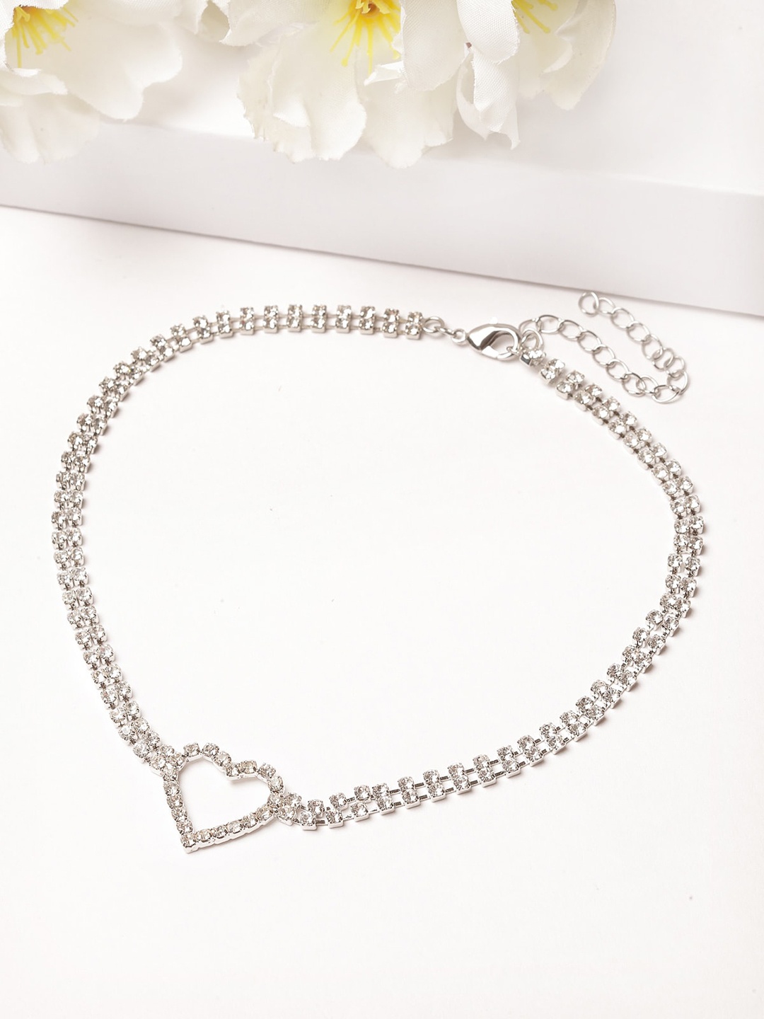 

AVANT-GARDE PARIS Rhodium-Plated Silver-Toned & White Stone-Studded Choker Necklace